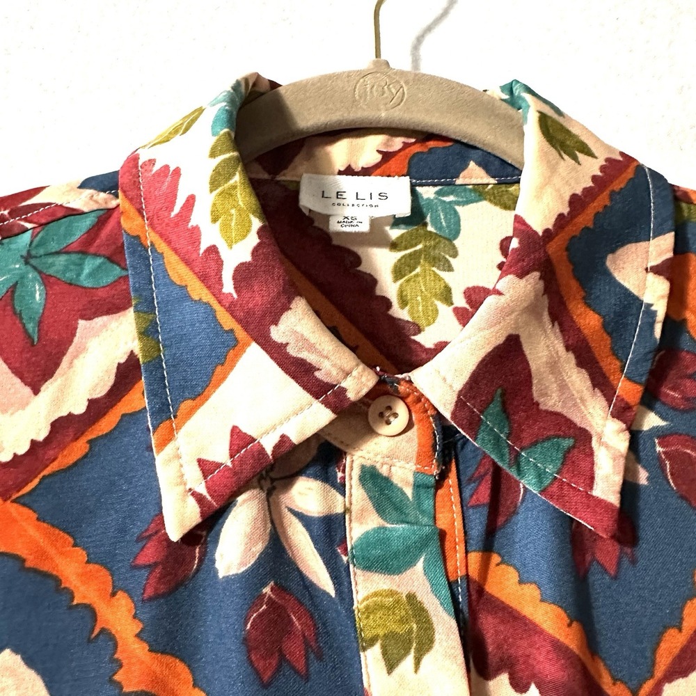 Le Lis‎ XS Retro Bloom Button Front Top Floral 70s Oversized Autumn Fall - Picture 2 of 11